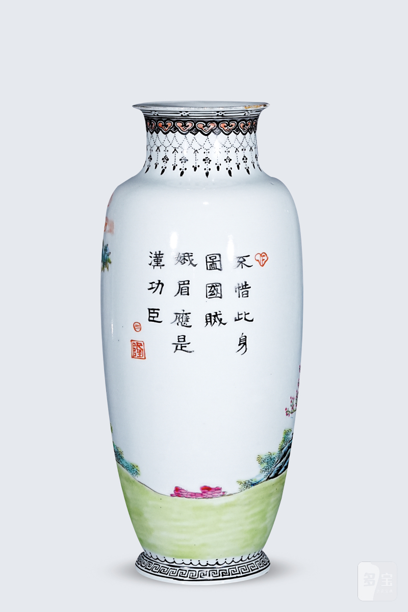 民国 粉彩"昭君出塞"诗文瓶 - 图8